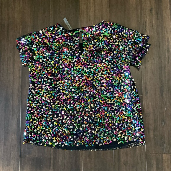 Anthropologie Size Small Pamela Sequined Multicolor Top Short Sleeve Pullover - Picture 3 of 5